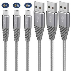 USB to Micro USB Cable 6FT 3-Pack,Fast Charging Cord Android Charger Cords Nylon Braided Cell Phone Charge Compatible with Samsung Galaxy S7 S6 Sony LG HTC Moto PS4 Xbox BlackBerry Gray,Bynccea