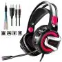 Gaming Headset with Microphone, 7.1 Stereo Surround Sound Wired Over Ear Headphone for Xbox One, PS4, PC, Laptop, Nintendo Switch and other 3.5mm devices, LED Light, Noise Isolation, Steel Frame - Red Gaming Headset with Microphone, 7.1 Stereo Surround Sound Wired Over Ear Headphone for Xbox One, PS4, PC, Laptop, Nintendo Switch and other 3.5mm devices, LED Light, Noise Isolation, Steel Frame - Red