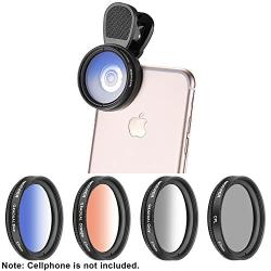 Neewer 37mm Cell Phone Lens Accessory Kit, Includes 0.45X Wide Angle Lens,Lens Clip,Graduated Color Filters (Blue Orange Grey), CPL Filter, ND Filter for iPhone, Samsung, Huawei, etc