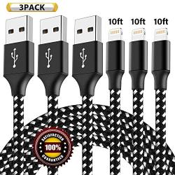 iPhone Charger,Bkayp MFi Certified Lightning Cable iPhone Charger Cable 3Pack 10FT Nylon Woven with Metal Connector Compatible iPhone 11/XS/Max/XR/X/8/6Plus/6S/7Plus/7/SE/iPad More