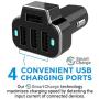 Aduro 4 Port Car Charger Adapter, 12V Fast Car Charger USB Adapter Power Station 5.2A/26W Output (Black)