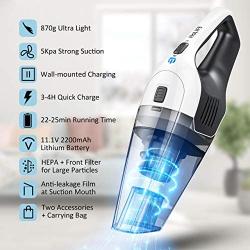 Holife Handheld Vacuum, Hand Vacuum Cordless with Powerful Cyclonic Suction, Handheld Vacuum Cordless Powered with Rechargeable Quick Charge Tech, Lightweight Dry Vac for Home and Car Cleaning (White)