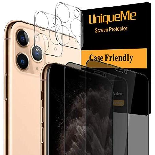 [4 Pack] UniqueMe 2 Pack Tempered Glass for iPhone 11 Pro [ 5.8 inch ] Privacy Screen Protector +2 Pack Tempered Glass Camera Lens Protector 9H Hardness