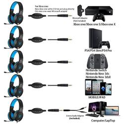 Gaming Headset for Xbox One, PS4,Nintendo Switch Bass Surround and Noise Cancelling with Flexible Mic, 3.5mm Wired Adjustable Over-Ear Headphones for Laptop PC iPad Smartphones (Blue-Black)