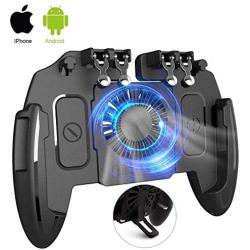 [The Latest Version] Mobile Game Controller 4 Trigger with 4000mAh Power Bank Cooling Fan for PUBG/Call of Duty/Fotnite [6 Finger Operation] L1R1 L2R2 Gamepad Trigger for 4.7-6.5" iOS Android Phone