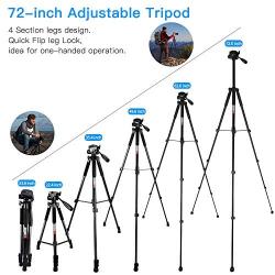 Camera Tripod, FOSITAN 72-inch Compact Travel Tripod with Quick Release Plate and Phone Holder for Camera DSLR Canon Nikon Sony Smartphone Video Tripod with 360° Panorama for Video Shoting Still-Lifes