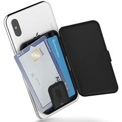 Sinjimoru Phone Card Holder Stick-on Phone Card Case, Phone Wallet Credit Card Holder on Back of Phone with up to 3 Cards and Cash Storage. Card Zip Black.