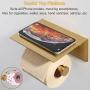 APLusee Toilet Paper Holder with Phone Shelf Brushed Gold, SUS 304 Stainless Steel Contemporary Tissue Roll Organizer Phone Storage Bathroom Accessories