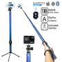 BMZX Bluetooth Long Selfie Stick- Super Length Lightweight Extendable Pole from 20 to 118 Built-in Wireless Remote Shutter Grip Holder Mount Compatible iPhone Samsung Android Cell Phone(Blue)