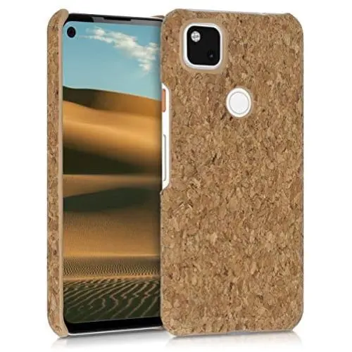 kwmobile Case Compatible with Google Pixel 4a - Protective Cork Mobile Cell Phone Cover - Light Brown