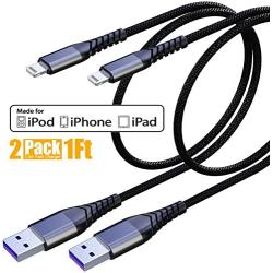 Short iPhone Charger 1 ft (2pack),[Apple MFi Certified] 1 Foot Lightning Charger Cable, High-Speed iPhone Cord with Premium Connector for iPhone 11/11Pro/11Max/ X/XS/XR/XS Max/8/7/6/5S