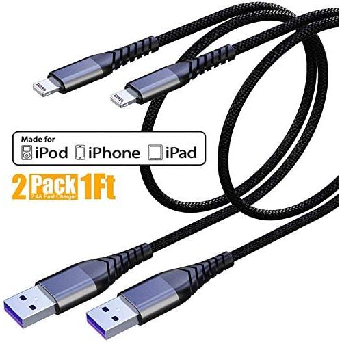 Short iPhone Charger 1 ft (2pack),[Apple MFi Certified] 1 Foot Lightning Charger Cable, High-Speed iPhone Cord with Premium Connector for iPhone 11/11Pro/11Max/ X/XS/XR/XS Max/8/7/6/5S