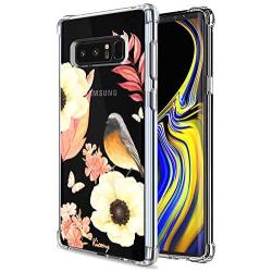 KIOMY Galaxy Note 8 Case, Crystal Clear Case with Design Flowers Bird Pattern Print Bumper Protective Shockproof Case for Samsung Galaxy Note 8 Flexible Soft TPU Gel Silicone Floral Cover for Girls