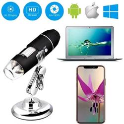 Wireless Digital WiFi USB Microscope 50X - 1000X Magnification Mini Handheld Endoscope Inspection Camera with 8 LEDs with Metal Stand, Compatible with iPhone, Android Smartphone, Mac, Windows (Black)