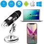 Wireless Digital WiFi USB Microscope 50X - 1000X Magnification Mini Handheld Endoscope Inspection Camera with 8 LEDs with Metal Stand, Compatible with iPhone, Android Smartphone, Mac, Windows (Black)