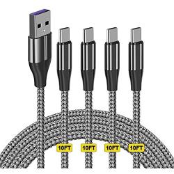 10ft USB Type C Cable,Extra Long 4 Pack 10 Foot USB C Cable USB A 2.0 to USB-C Fast Charger Compatible Samsung Galaxy S10 S9 S8 Plus Note 9 8,Moto Z,LG V30 V20 G5,Nintendo Switch,USB C Devices