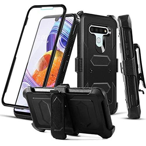 RioGree Phone Case for LG Stylo 6 with Belt Clip Screen Protector Kickstand Heavy Duty Durable for Women Men Girls Boys - Black