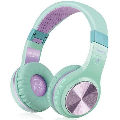 Bluetooth Headphones, Riwbox XBT-80 Folding Stereo Wireless Bluetooth Headphones Over Ear with Microphone and Volume Control, Wireless and Wired Headset for PC/Cell Phones/TV/ipad (Purple Green)