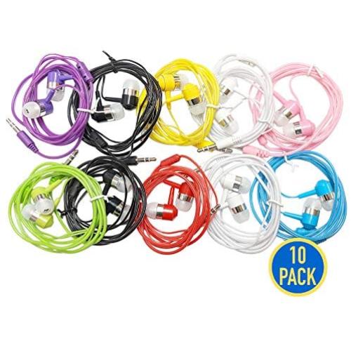 10 Pack EarBud Headphones Bulk (G14), Multi Colors Wired Earphones Wholesale Accessory Compatible With Smart Mobile Phone Computer Laptop PC MP3