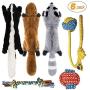 Peteast-3 Squeaky Toys and 3 Rope Dog Toys, No Stuffing Squeaky Plush Fox Raccoon Squirrel, Puppy Chew Teething Rope Toys Set for S/M/L Dogs Pets Animals