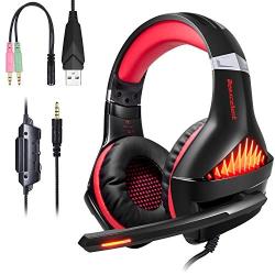 TURN RAISE Upgraded 3.5mm Stereo Gaming Headset for Playstation 4, Xbox One, Noise Cancelling & LED Light Gaming Headphones with Mic for PS4, Laptop, PC, Smartphones, Flexible Volume Control (Red)