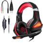 TURN RAISE Upgraded 3.5mm Stereo Gaming Headset for Playstation 4, Xbox One, Noise Cancelling & LED Light Gaming Headphones with Mic for PS4, Laptop, PC, Smartphones, Flexible Volume Control (Red)
