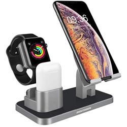 BENTOBEN Compatible with Apple Watch Stand Airpods Charger Dock Cell Phone Stand, Universal Desktop Stand Charging Station Holder for iWatch Airpods iPhone iPad Tablet Android Smartphone, Space Gray