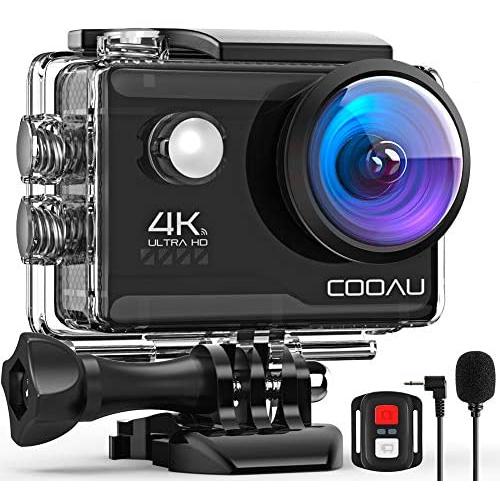 COOAU 4K 20MP Wi-Fi Action Camera External Microphone Remote Control EIS Stabilization Underwater 40M Waterproof Sport Camera Time Lapse with 2X1200mAh Batteries and 20 Accessories