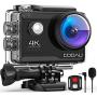 COOAU 4K 20MP Wi-Fi Action Camera External Microphone Remote Control EIS Stabilization Underwater 40M Waterproof Sport Camera Time Lapse with 2X1200mAh Batteries and 20 Accessories