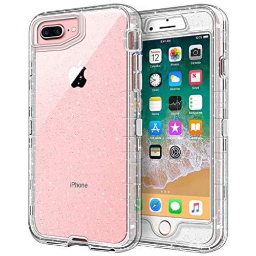 iPhone 8 Plus Case, iPhone 7 Plus Case, Anuck Crystal Clear 3 in 1 Heavy Duty Defender Shockproof Full-Body Protective Case Hard PC Shell Soft TPU Bumper Cover for iPhone 7 Plus/8 Plus, Clear Glitter