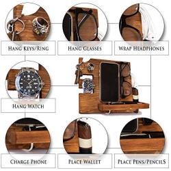 Peracos Wooden Docking Station for Men and Nightstand Organizer - Holds Phone Keys, Watch, Wallet, Ring, Pen, Glasses, Ring Comes with Coaster and eBook