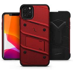 Zizo Bolt Cover - Case for iPhone 11 Pro Max with Military Grade + Glass Screen Protector & Kickstand and Holster (Red/Black)