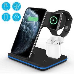 Wireless Charger 3 in 1 Wireless Charging Station for Apple Watch 5/4/3/2/1 & AirPods,Wireless Charging Station 15W Qi Fast Charger for Airpods Pro iPhone 11/11 Pro Max/XR/XS/X/8/8P