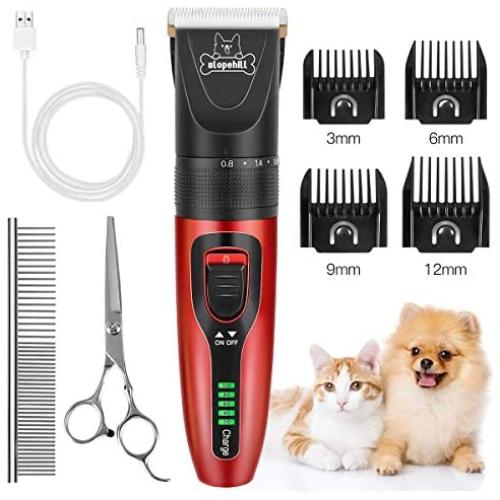 Slopehill Dog Clippers, Cordless Dog Grooming Kit USB Rechargeable Electric Pets Hair Trimmers Professional Shaver Shears for Dogs and Cats, Quiet, Washable, with LED Display