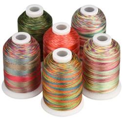 Simthread 6 Colors Polyester Variegated Embroidery Machine Thread 1100 Yards (1000M) for Decoration Babylock Singer Brother Janome Pfaff Husqvarna Embroidery and Sewing Machines - Festival Series