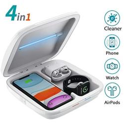 Wireless Charger Phone Cleaner, 4 in 1 QI Wireless Phone Charging Station, Smartphone Cleaning Multi-Function Box Compatible with iPhone 11 Pro Max X XS XR 8 Apple Watch 5 4 3 Airpods Pro 1 2