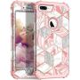 iPhone 8 Plus Case, iPhone 7 Plus Case, Hocase Heavy Duty Shockproof Protection Hard Plastic+Silicone Rubber Hybrid Protective Case for iPhone 7 Plus/iPhone 8 Plus - Rose Gold Line/Pink Marble