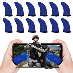 12Pcs Mobile Game Controller Finger Sleeves, Breathable Anti-Sweat Gaming Finger Cot for PUBG/Call of Duty Sensitive Touch Screen Finger Sleeve for Android iSO Phone (Blue)