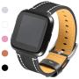 Henoda Compatible with Fitbit Versa Bands, Classic Genuine Leather Replacement Wristband Adjustable Fitness Strap for Fitbit Versa Women Men