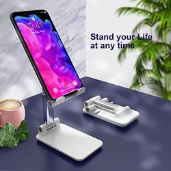 Cell Phone Stand for Desk, Foldable Adjustable Phone Stand Holder for Desk Tablet iPad Stands Sturdy Portable Hands Free iPhone Stand, Compatible with iPhone/Samsung/All Mobile Phone (White)