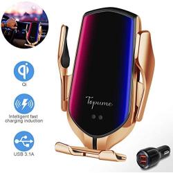 TopWan Wireless Car Charger Mount, Automatic Smart Sensor 10W Fast Charging Compatible for iPhone 11/11Pro/11 Pro Max/Xs Max/XR/X/8/8Plus Samsung S9/S8/Note 8