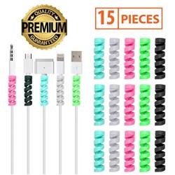 15 Pcs 5 Assorted Colors Flexible Spiral Charging Cable Protector Wire Cord Organizer Tube Accessories Charger Saver for Iphone, MacBook, USB, PC, Cell Phones, Computer, Laptop