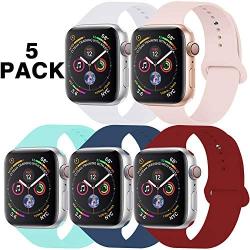 GZ GZHISY Pack 5 Sport Bands Compatible for Apple Watch Band 42mm 44mm, Soft Silicone Band Sport Strap Compatible for iWatch Series 5/4/3/2/1