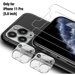 [4 Pack] QHOHQ 2 Pack Tempered Glass Screen Protector +2 Pack Tempered Glass Camera Lens Protector for Apple iPhone 11 Pro(5.8"),[9H Hardness] HD Transparent Scratch-Resistant [Bubble Free]