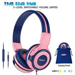 SIMOLIO Kids Headphones with 94dB,85dB,75dB Volume Limited & Share Jack, Headphones for Girls with Mic, Durable Children Headphones with Safe Volume, On-Ear Kids Headsets for Gift/School/Plane (Pink)