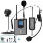 UHF Wireless Microphone System Headset Mic/Stand Mic/Lavalier Lapel Mic with Rechargeable Bodypack Transmitter & Receiver 1/4" Output for iPhone, PA Speaker, DSLR Camera, Recording, Teaching