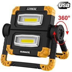 RUNACC LED Work Light USB Rechargeable Folding Portable Waterproof 2 COB 2000LM Flood Light Stand Working Lights for Outdoor Camping Hiking Emergency Car Repairing and Job Site Lighting, 360°Rotation