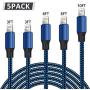 WUYA iPhone Charger, MFi Certified Lightning Cable 5 Pack (3/3/6/6/10FT) Nylon Woven with Metal Connector Compatible iPhone Xs Max/X/8/7/Plus/6S/6/SE/5S iPad - Black&Blue