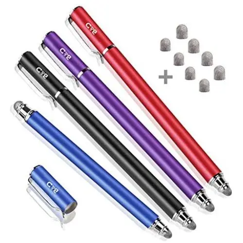 Bargains Depot New 5mm High-Sensivity Fiber Tip Capacitive Stylus Dual-tip Universal Touchscreen Pen for All Tablets & Cell Phones with 8 Extra Replaceable Fiber Tips (4 Pieces, Black/Blue/Purple/Red)