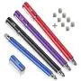 Bargains Depot New 5mm High-Sensivity Fiber Tip Capacitive Stylus Dual-tip Universal Touchscreen Pen for All Tablets & Cell Phones with 8 Extra Replaceable Fiber Tips (4 Pieces, Black/Blue/Purple/Red)
